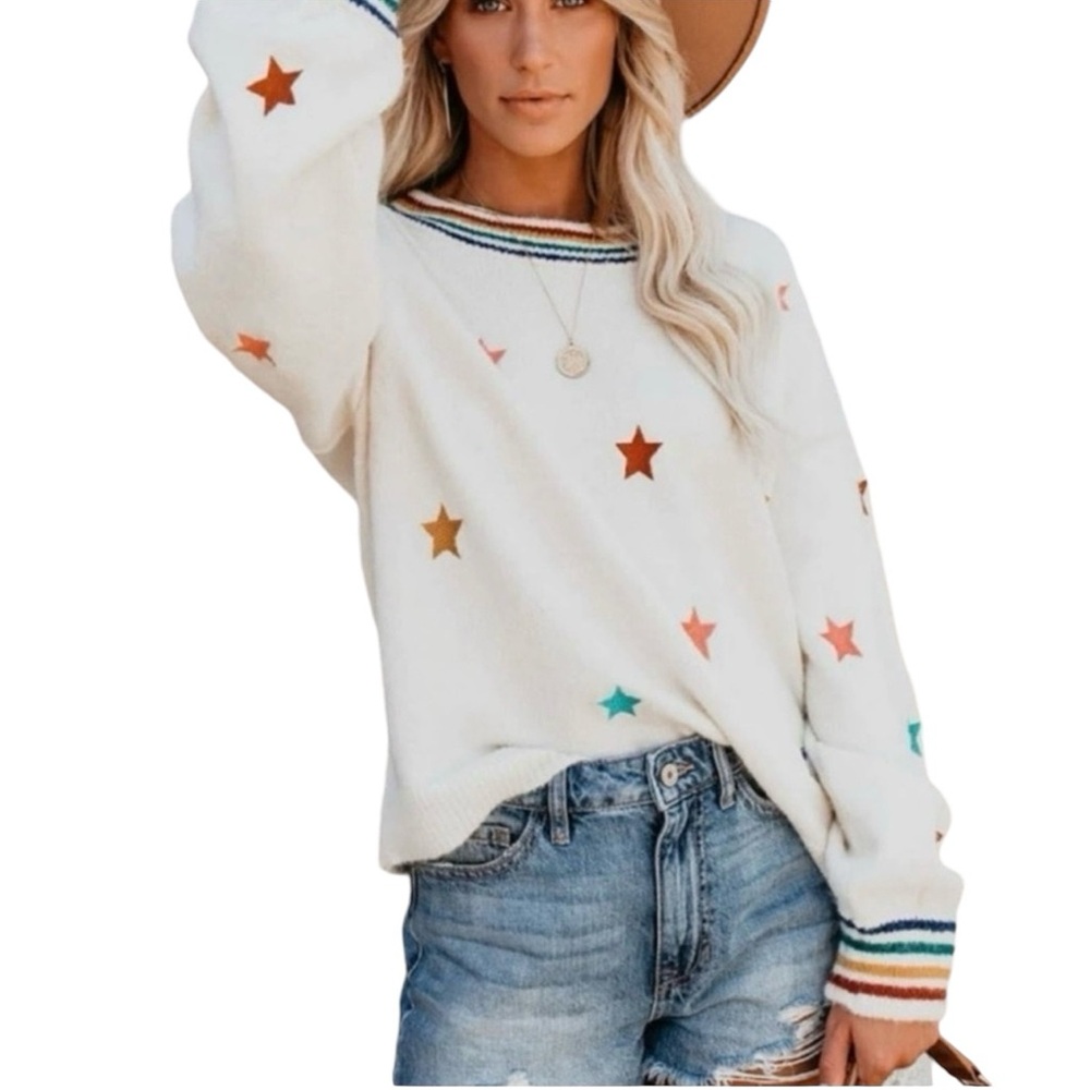 CZ Collection by Cezele Sweater L Stars White Versatile